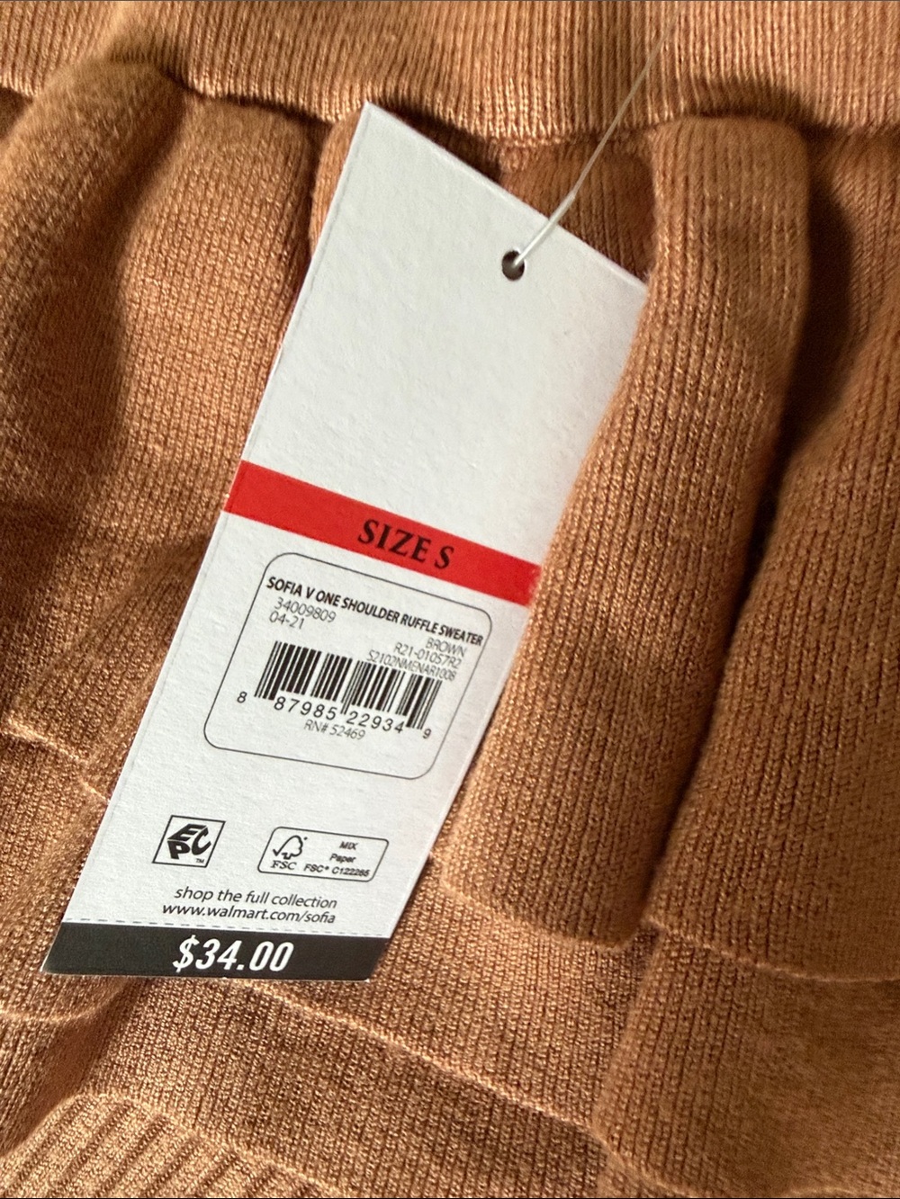 sofia by sofia vergara Camel Off-the-Shoulder Ruffle Ribbed Sweater - Picture 2 of 2